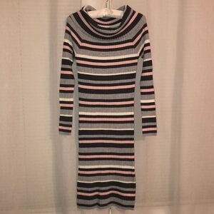 Motherhood Mat S Gray Pink White Horizontal Striped Ribbed Knit Dress